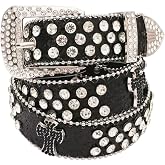 Xydsjjiao Western Rhinestone Leather Belt for Men Women, Y2k Goth Punk Emo Belt with Cross Pattern, Cowgirl Y2k Accessories