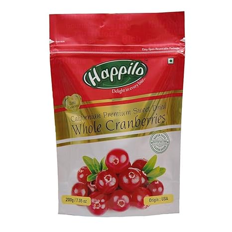 Happilo Premium Californian Dried and Sweet Whole Cranberries, 200g