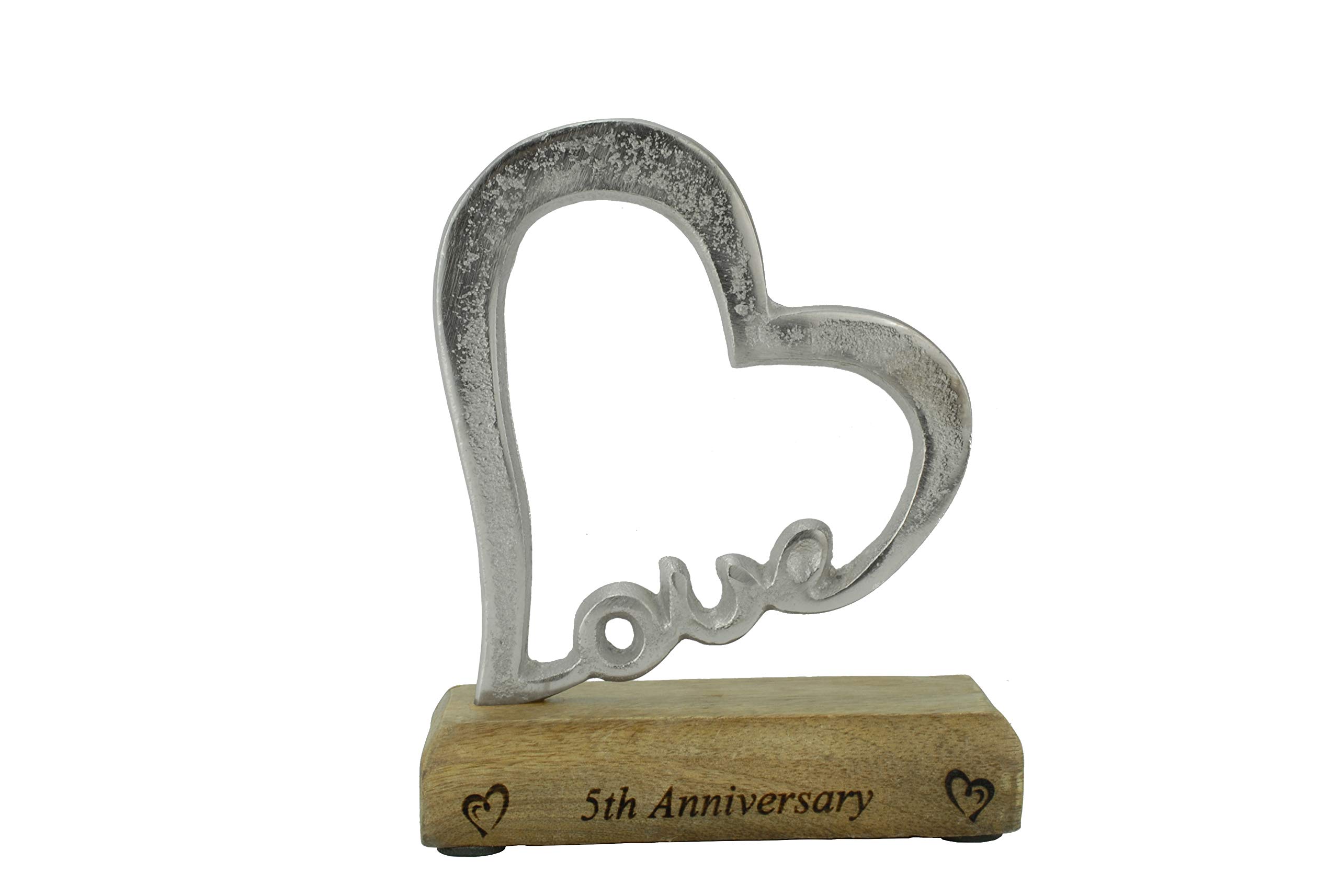 5th Anniversary Rustic Wood Tradtional Heart Decoration – 5 Year Anniversary (hsslove5)