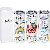 Micellwuu 4 Pack Teacher Appreciation Gifts, Teacher Gifts from Student, Teacher Appreciation Week Gifts, 20 oz Skinny Teacher Tumbler for Teacher Week, Birthday, Back to School, Christmas