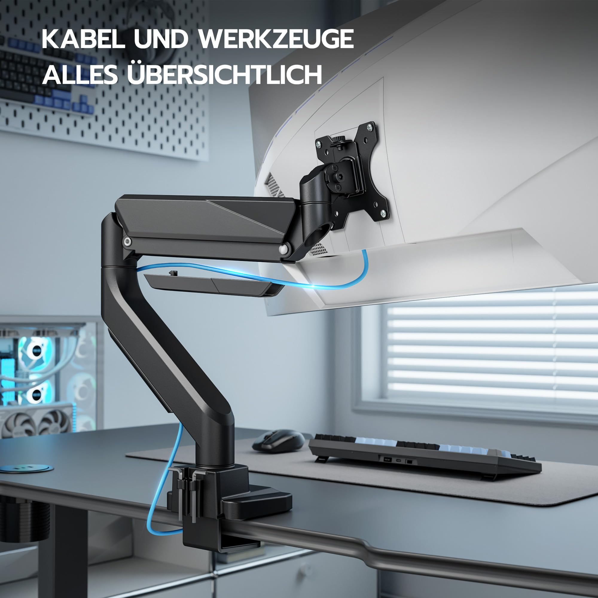 ARES WING Monitor Halterung für 17"-49" Flach Curved Bildschirm, Höhenverstellbar Bildschirmhalterung, Einzel Monitor Arm Tragfähigkeit Max 18 kg, 75/100mm Vesa-Halterung, Tischhalterung Schwarz 6