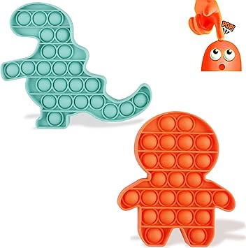 Amazon Com Pop Push It Fidget Toy Bubble Fidget Sensory Toys Stress Relief And Anti Anxiety Tools For Adult Kids Girls Boys Green Dinosaur Orange People 2 Pack Office Products