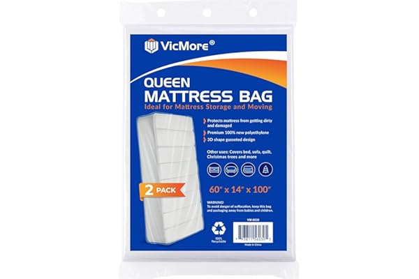 VICMORE 2 Pack Queen Size Mattress Bags 60 x 100 x 14 Inches Clear Plastic Covers for Moving Storage and Disposal Waterproof