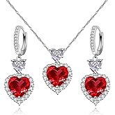 Uloveido Light Blue Heart Pendant Necklace and Drop Earrings Jewelry Set for Women, Fashion Cubic Zirconia Crystal Earrings and Necklace Set for Mom Daughter Birthday Gift Y2903