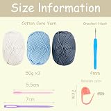 Renyiz Chunky Cotton Yarn for Beginners Amigurumi Kit 4mm Hook Blue view 2