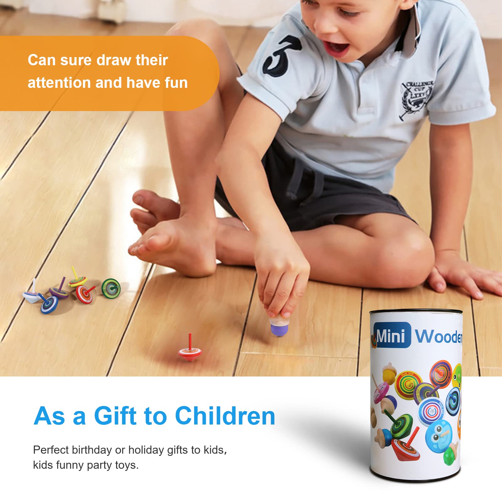 WODI Wooden Spinning Tops, 17 Pcs Wood Novelty Gyroscopes, Kids Handmade Painted Spinner, Kindergarten Toys, Vintage Craft Spin Top, Great Gift for Toddlers Girls Boys