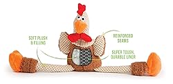 goDog Checkers Skinny Rooster Squeaky Plush Dog