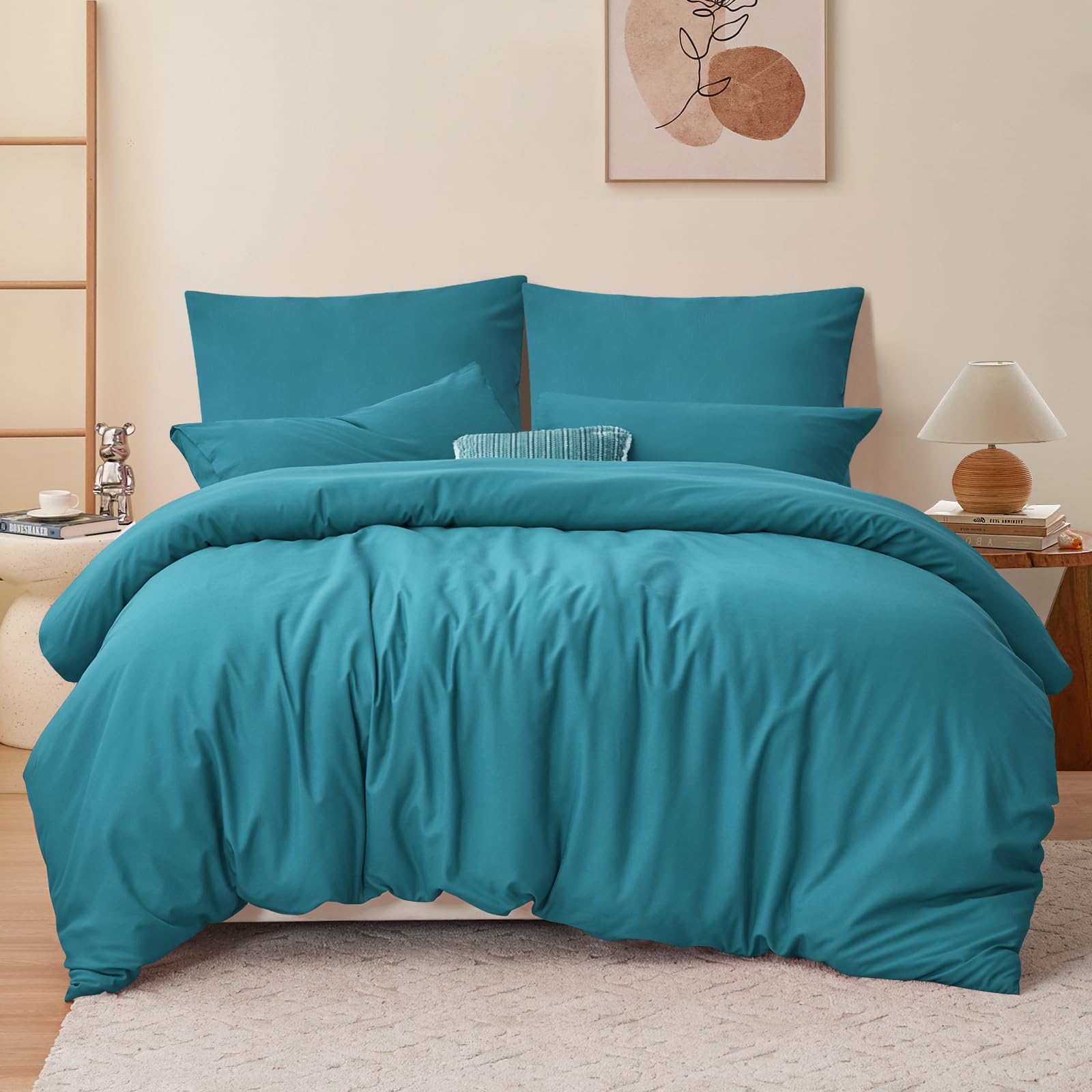 RUIKASI Bed Linen Set 200 x 220 cm Bed Linen 100% Soft and Comfortable Microfibre Sleeping Comfort - 1 Duvet Cover 200 x 220 cm + 2 Pillowcases 80 x 80-10 Year - Teal
