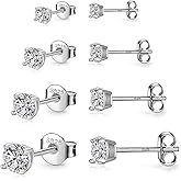 925 Sterling Silver Stud earrings Set | White Gold Plated Hypoallergenic Stud Earrings | Cubic Zirconia Stud Earrings for Women (2mm,3mm,4mm,5mm,6mm,7mm) 8 CZ colors options