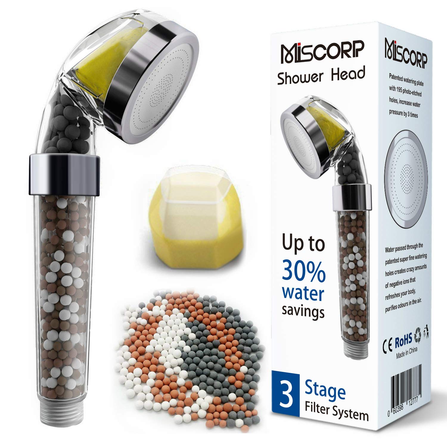 MISCORP Filtered Shower Head with Vitamin C Shower Filter Powerful Remove Chlorine Softens Hard Water