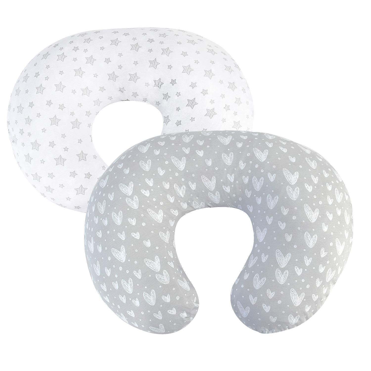 Nursing Pillow Covers (COVERS ONLY) 2 Pack, Stretchy 100% Jersey Cotton Soft Breastfeeding Pillowcases,Fits For Chicco Boppy and Widgey Nursing Pillow, White & Grey