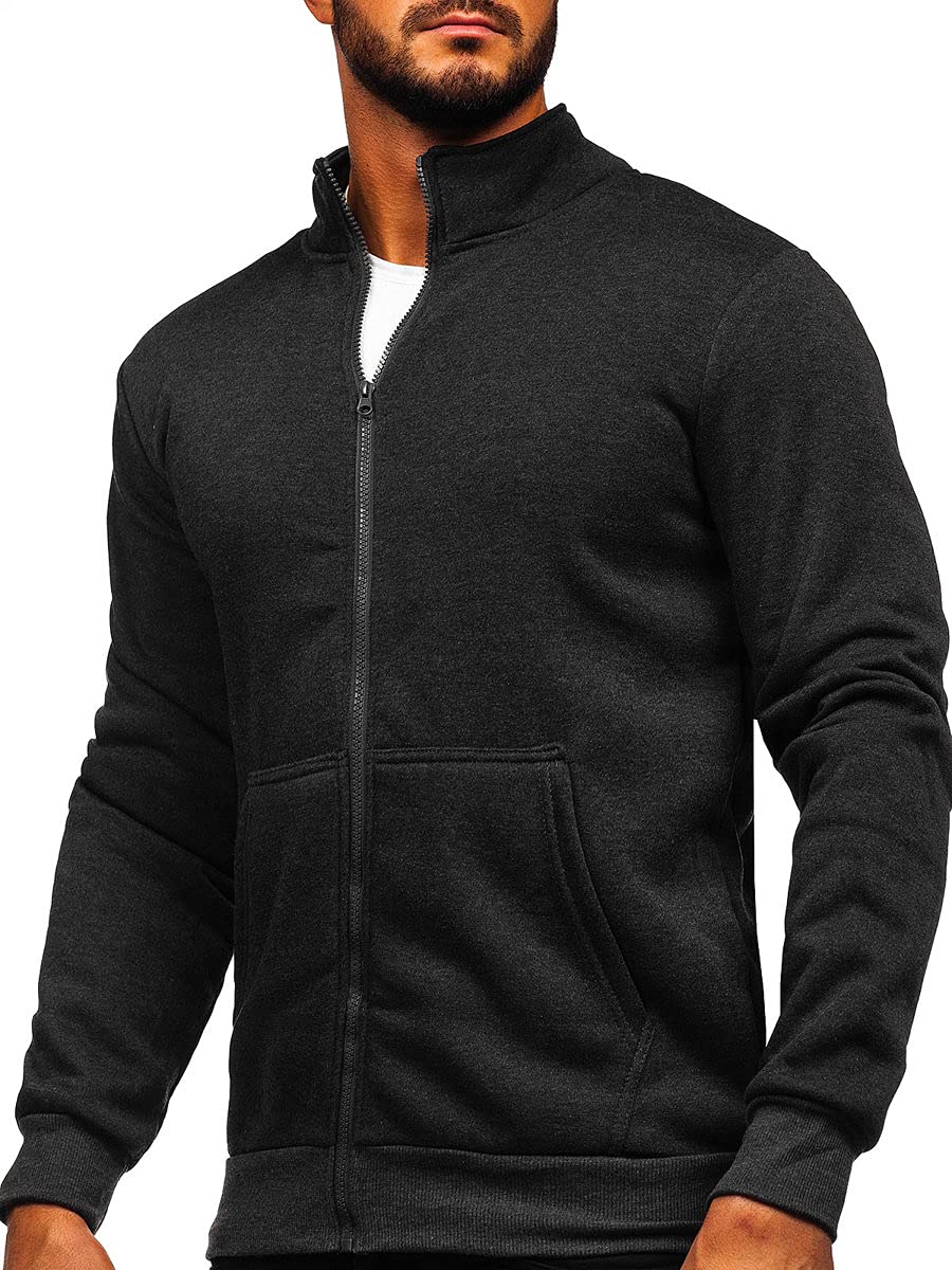 Photo 1 of Men's Track Jackets Black Lightweight Sweatshirts Full Zip Up Mock Neck Long Sleeve Tops with Pocket XL