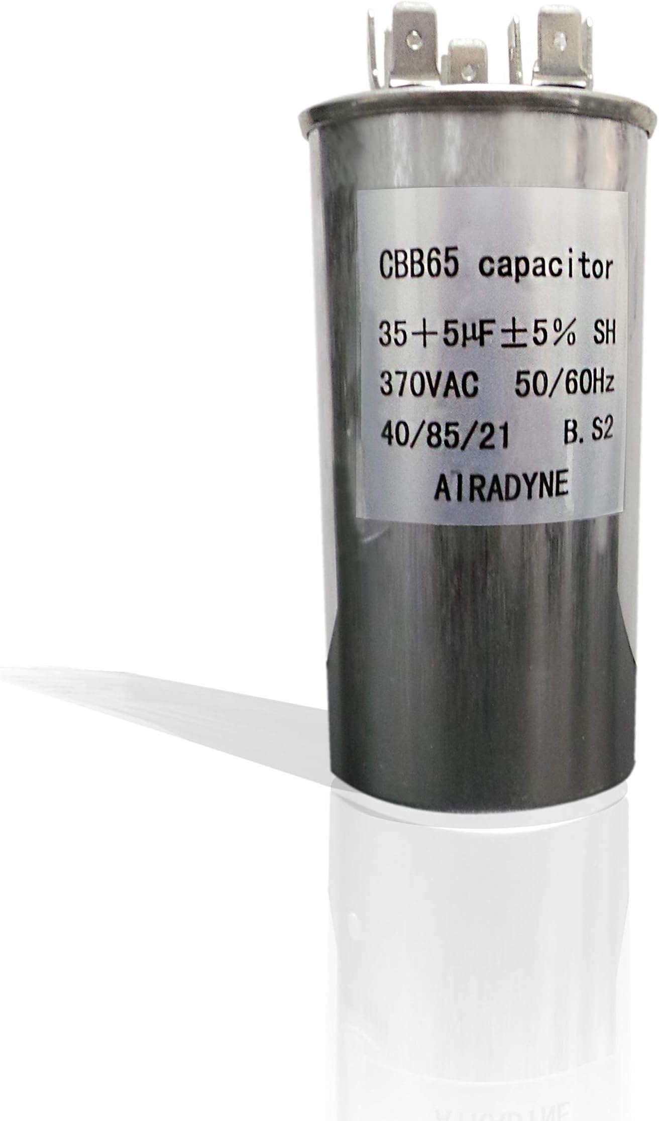 Airadyne CBB65 Motor Run Capacitor, 35+5 uF +5%, 370VAC, C, SH, 50/60Hz, 40/75/21, RU CSA VDE CE Certified