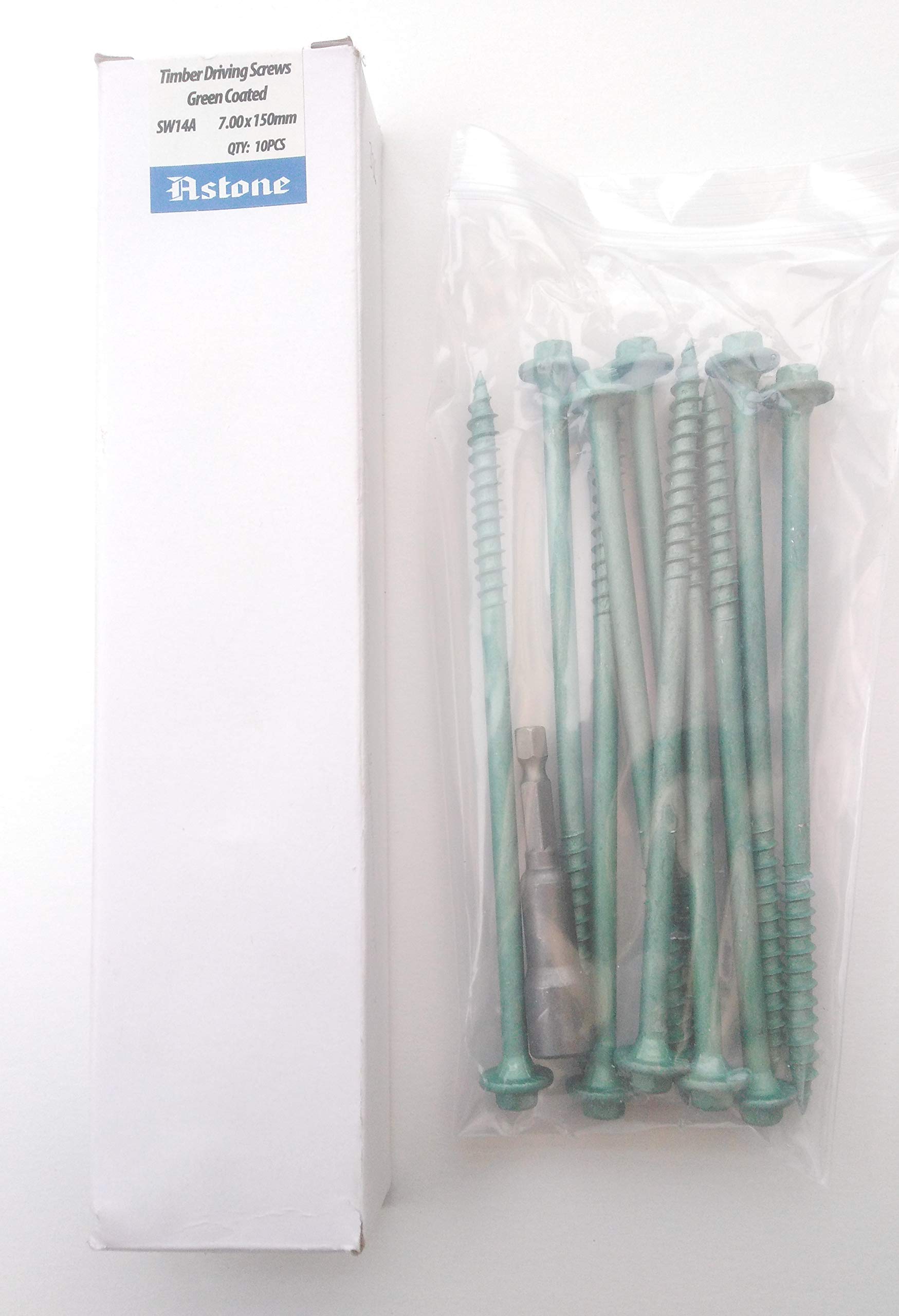 Astone Green Hex drive Timber fixing/landscaping screws with free driving bit (10, 150mm)