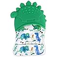 Itzy Ritzy Silicone Teething Mitt - Soothing Infant Teething Mitten w/Adjustable Strap, Crinkle Sound, Textured Silicone, Soothes Sore & Swollen Gums, Baby Teething Toy for 3 Mos & Up, Green Dinosaur