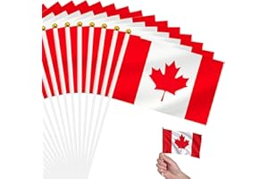 100PCS Handheld Canada Flag,Small Canada Flag Stick 5'' x 8'' Mini Canadian Flag for Outside Canada Day Celebrations Parades 