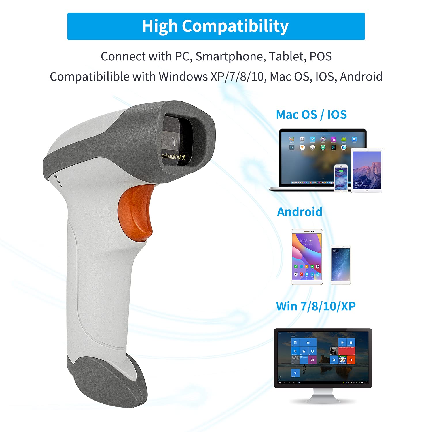 NetumScan Bluetooth 2D Barcode Scanner, 3 in 1 Automatic Wireless QR Barcode Reader USB Image Code Scanner for Store, Warehouse POS, Computer, Tablet, iPad, iPhone, Android