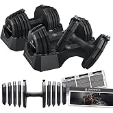 BYZOOM FITNESS Classic Series 50/55LB Adjustable Dumbbell Pair Set of 2 OR Single Unit (Check qty before purchase), 5-in-1 OR 15-in-1 Patented Secure System, Solid Cast Iron Core, Iconic 12-Sided Polygonal Anti-Roll Base, Professional Heavy Weight for Men and Women, Black