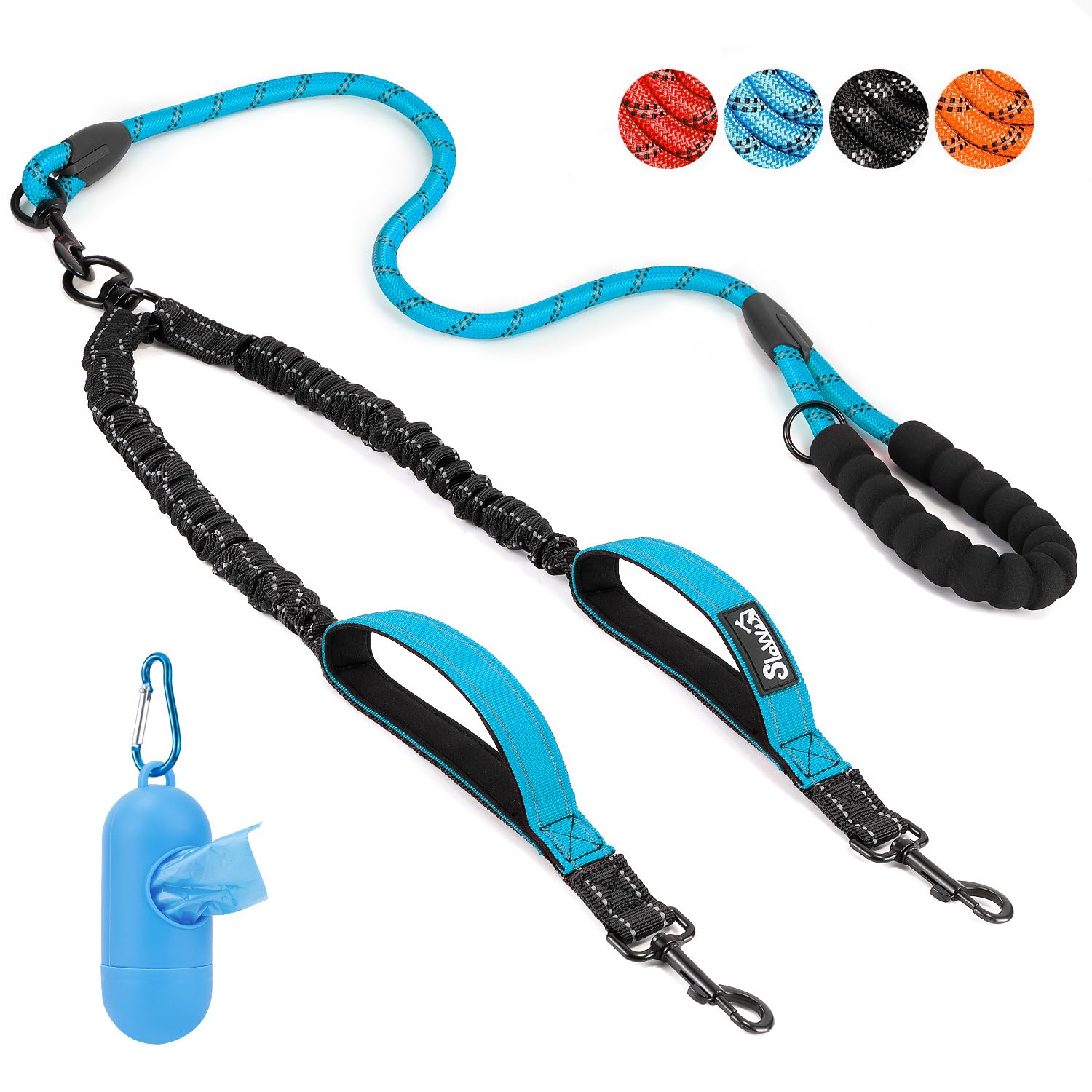 Eyein Double Dog Lead No Tangle - 360° Swivel Heavy Duty Reflective Leash with Two Padded Handles Dual Dog Splitter, Comfortable Shock Absorbing Walking Training for 2 Small Medium Dogs (3-16kg)