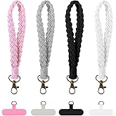 Psyqtsuary 4 Pcs Cell Phone Lanyard with Tether Tab, Boho Macrame Phone Wrist Strap, Handmade Macrame Keychain, Smartphone Chain Charm Wristlet, Anti-Loss Phone Chain for Women Men