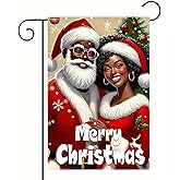 BlissYard Christmas Garden Flag 12x18 Double Sided African American Santa and Mrs Claus Merry Christmas Yard Flag Winter Holiday Outdoor Garden Decor Seasonal Lawn Porch Patio Banner Decoration