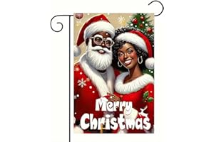 BlissYard Christmas Garden Flag 12x18 Double Sided African American Santa and Mrs Claus Merry Christmas Yard Flag Winter Holiday Outdoor Garden Decor Seasonal Lawn Porch Patio Banner Decoration