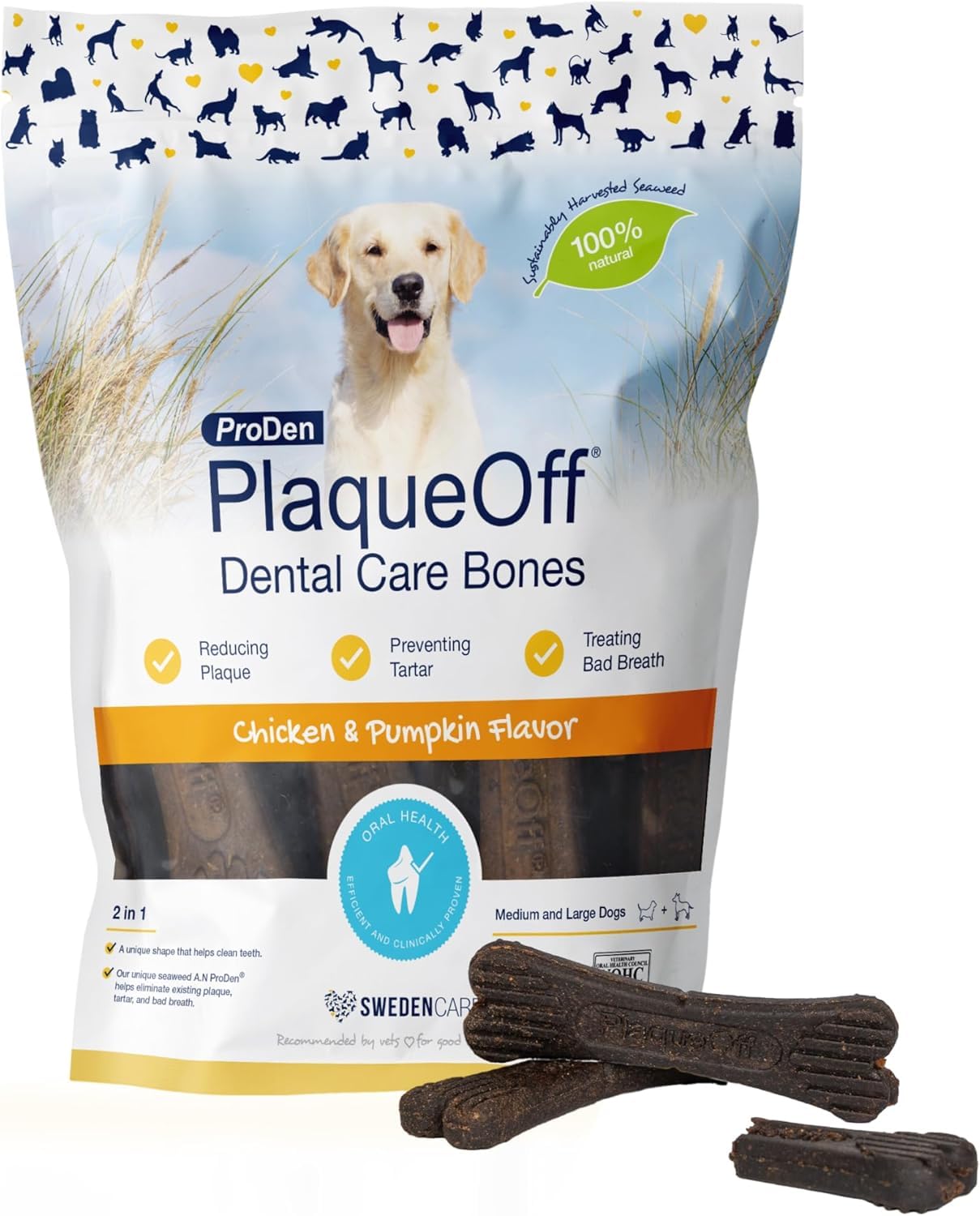 ProDen PlaqueOff 13 Dental Bones for Medium & Large Dogs, Tartar, Plaque & Bad Breath Remover, Improves Overall Oral Health Flavour(Chicken & Pumpkin)