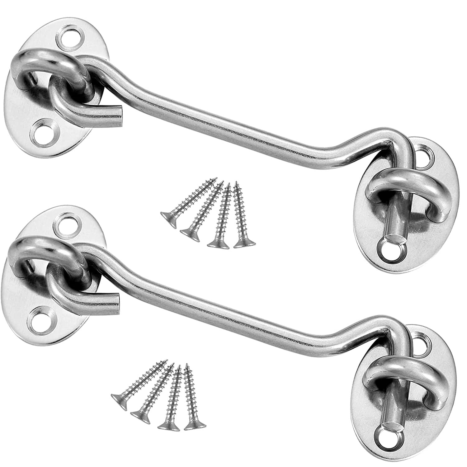 6 Inch Hook and Eye Latch Gate Hook Lock Stainless Steel Heavy Duty Latch with Screws For Door Window Cabinet Closet Garage Gate Garden (Pack of 2)