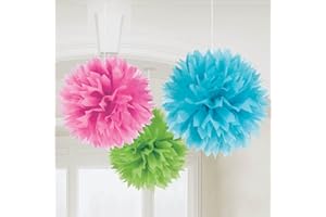 Amscan 18055.90 Fluffy Paper Decorations, Multicolor, 16 inches, 3 ct