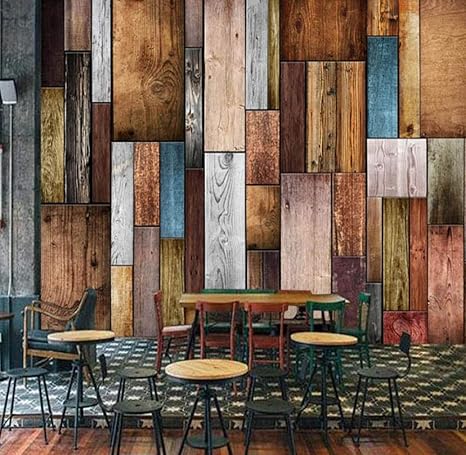 Amazon Wkxzz カスタム3d壁紙家の装飾レトロなノスタルジックな色の木板カフェレストランリビングルーム壁画 150x1cm 壁紙