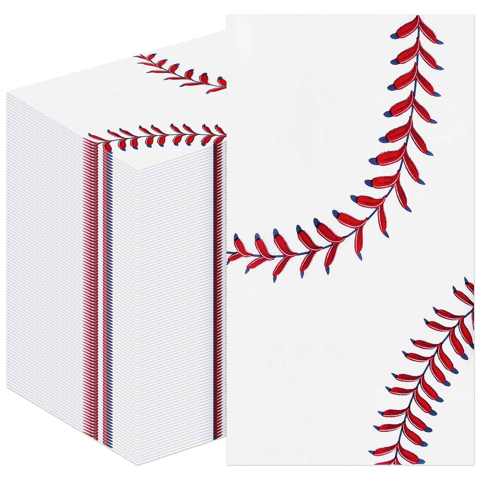 Photo 1 of 100 Pack Baseball Party Paper Napkins – 13 x 16 Inches Unfolded, 3-Ply Disposable Napkins with Red Stitch Designs for Sports Birthdays, Tailgate Parties, and Baseball-Themed Table Decorations