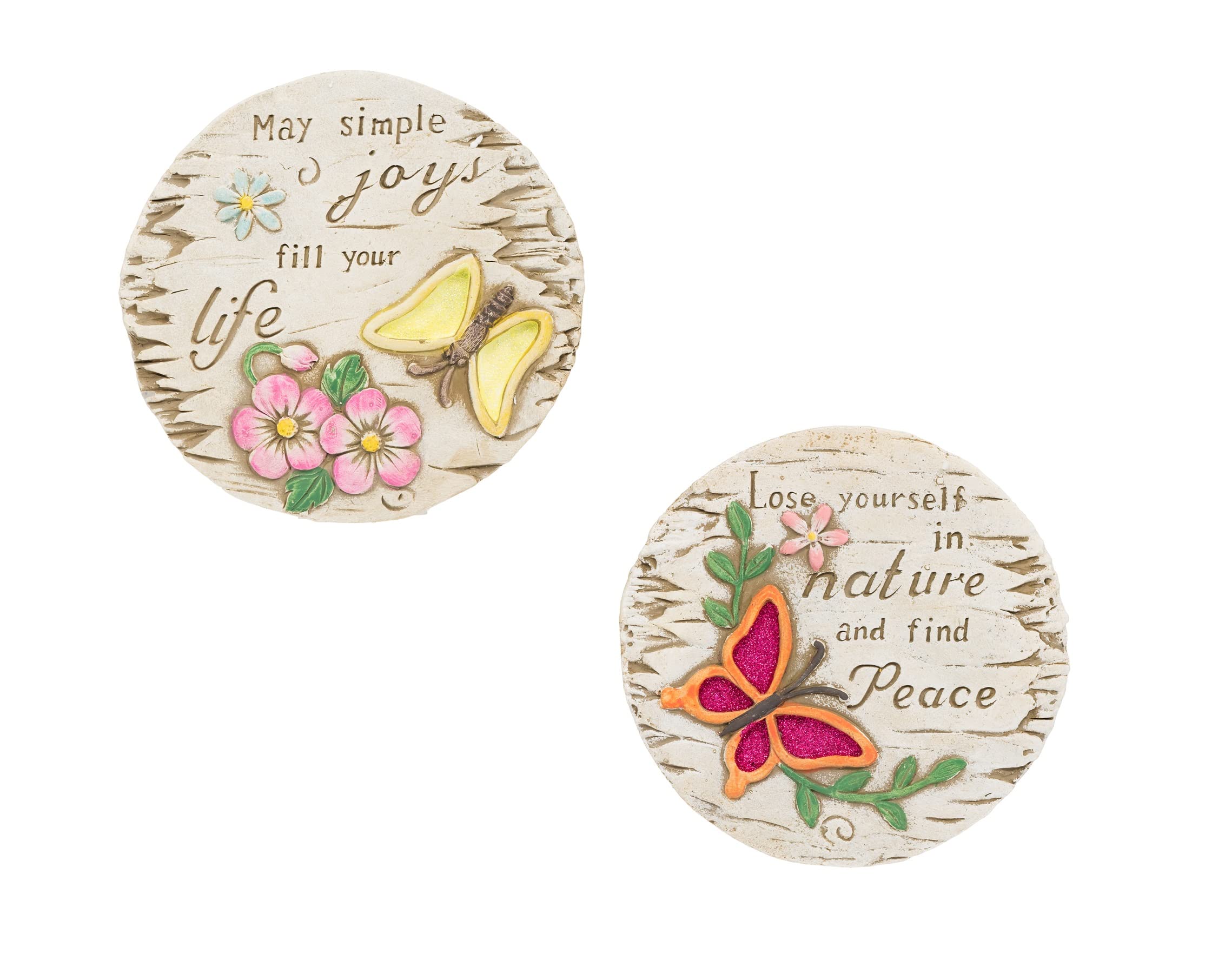 Invero Set of 2 Decorative Butterfly Garden Stepping Stone - Vibrant Outdoor Concrete Circular Floor or Wall Plaque Décor - Ideal for all Gardens, Patio, Lawn, Driveways and more - 17.5cm