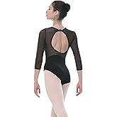Dance Favourite ¾ Mesh Sleeve Deep V with Open Back O Shape Gymnastics Girls and Women Leotards 01D0205