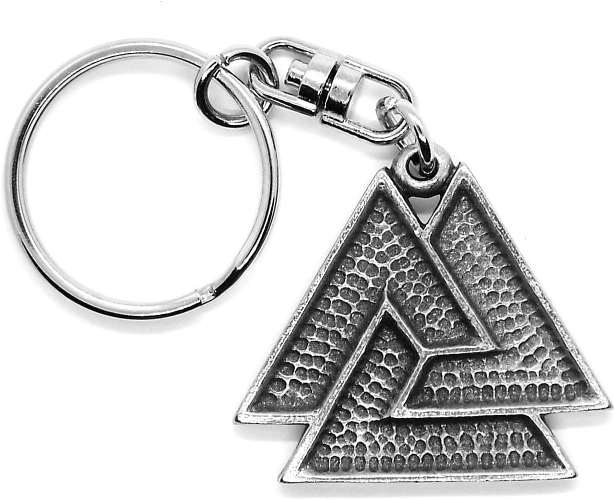 DH PewterPewter Odin's Valknot (Valknut) Viking Pewter Keyring in gift pouch