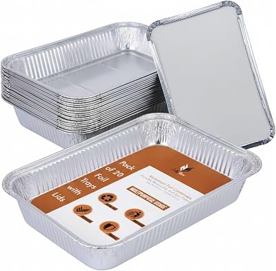ZubyShax 20 Pack Large Aluminium Foil Trays with Lids 32x21x5.5cm