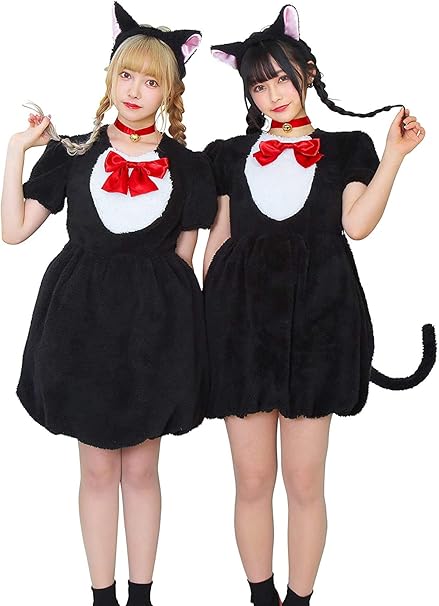 Amazon Co Jp ふわもこ アニマル ブラックキャット 耳 カチューシャ ブラック キャット ねこ ネコ 猫 黒猫 フリーサイズ ワンピース 動物 かわいい セクシー コス コスプレ コスプレ衣装 コスチューム ハロウィン 文化祭 忘年会 仮装 衣装 レディース 即納 S Cs