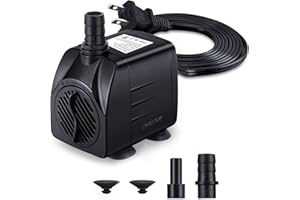 CWKJTOP CWKJ Fountain Pump, 220GPH(15W 900L/H) Submersible Water Pump, Durable Outdoor Fountain Water Pump with 7.2ft（2.2m） Power Cord, 3 Nozzles for Aquarium, Pond, Fish Tank, Water Pump Hydroponics