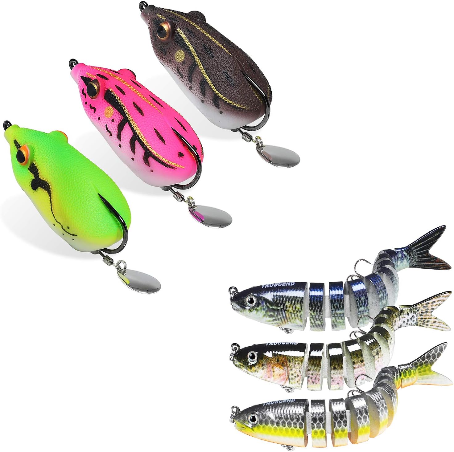 TRUSCEND Topwater Bass Fishing Frog Lures with Weedless