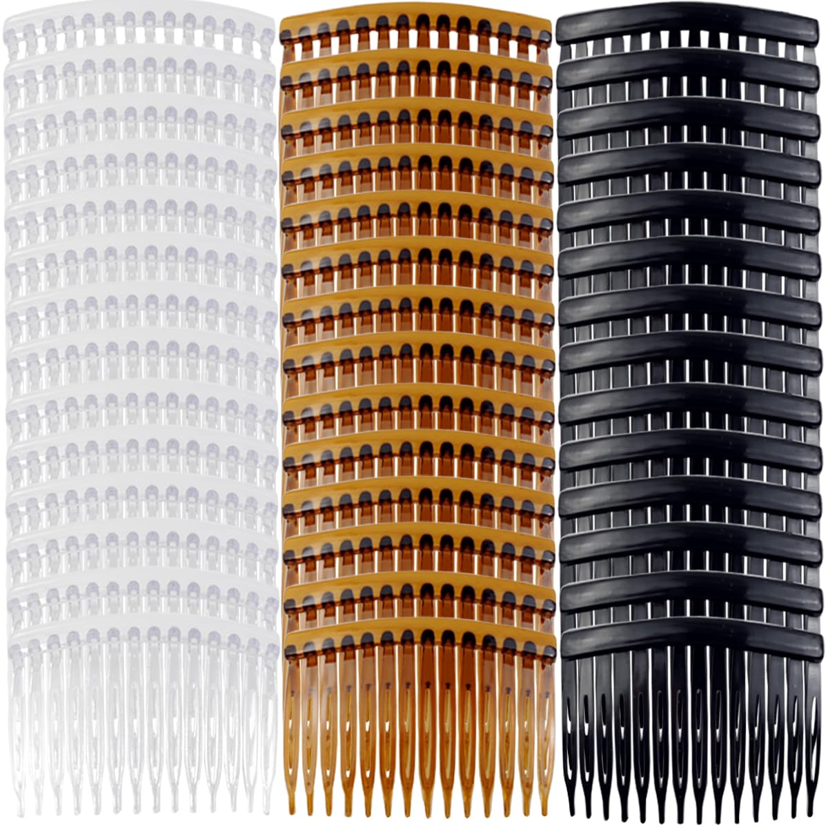 Photo 1 of TIHOOD 42PCS Plastic Hair Side Combs Slide Bun Holder with 14 Teeth DIY Headpieces Clips Grips Barrettes Accessories for Women Girls Wedding Brides Veil (Black, Coffee, Transparent)