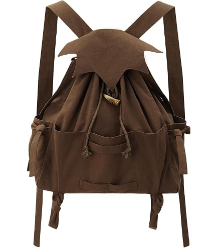 Medieval Backpack Drawstring Leather Bag for SCA LARP Reenactment Ren Fair (Brown)