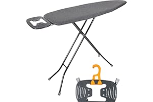 HAPPHOM Ironing Board with Iron Rest, Iron Board with 3 Layers Extra Thick Cover, Compact and Space Saver Foldable Ironing Board, Adjustable Height, Easy Storage with Smart Hanger and Lightweight Design