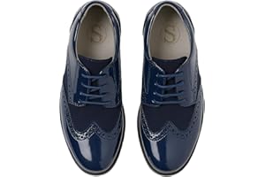 SIRRI Boys Suede Patent Dress Shoes Lace Up Brogue Formal Wedding Footwear