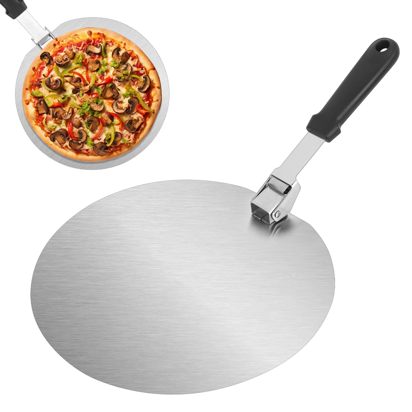 RUCUDIM Pizza Peel Turning, Heavy Duty Pizza Paddle, Metal Pizza Spatula, Professional Pizza Shovel, Foldable for Easy Storage for Homemade Pizzas, Pastries, Dough, Bread, Cakes etc, 10 Inches