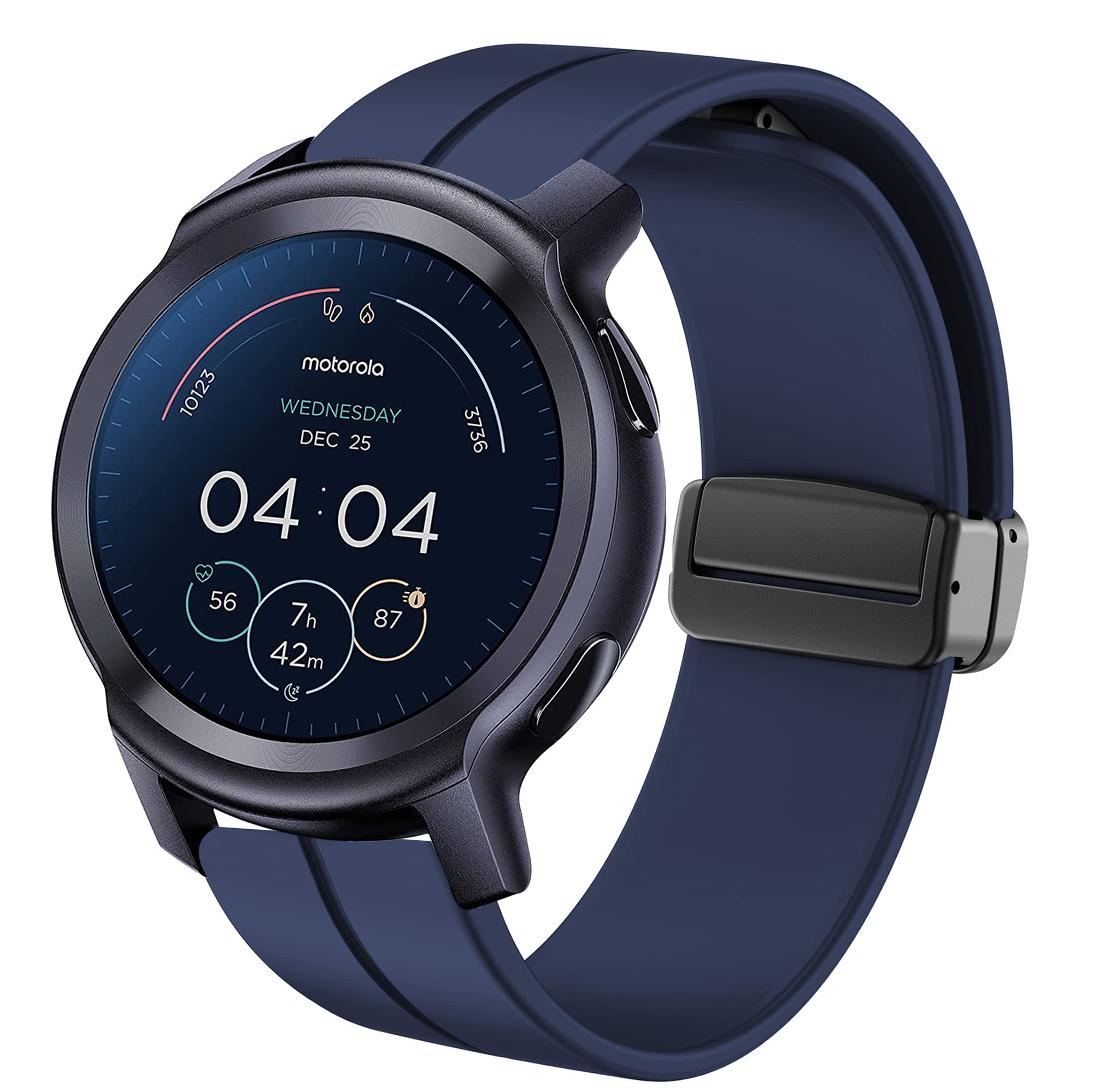 Blueshaweu Compatible for Moto Watch 100 Band, Quick Release Soft Silicone Magnetic Buckle Sport Replacement Straps, Blue, Smartwatch Band