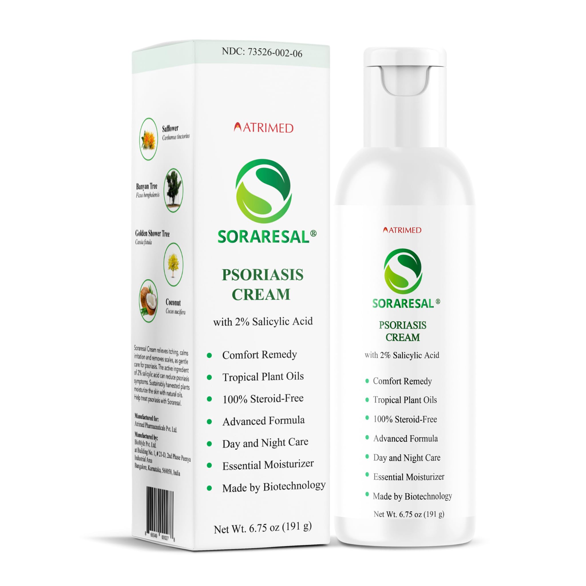 SORARESAL Psoriasis Cream - Comfort Remedy with Safflower Oil, Coconut Oil and Salicylic Acid – Eczema Cream for Itchy, Flaky Skin and Eczema Relief