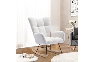 Unovivy Rocking Chair Nursery, Upholstered Nursing Armchair with Wooden Base, Baby Glider Rocker with Backrest, Small Gliding Seat for Living Room, Bedroom, Office, 30 Inches Depth, Ivory White