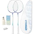 MBFISH Badminton Racket Set with 2 Carbon Fiber Rackets, 3 Shuttlecocks, 2 Replacement Racket Grip Tapes and 1 Badminton Bag - Perfect for Beginners & Outdoor Games 4U