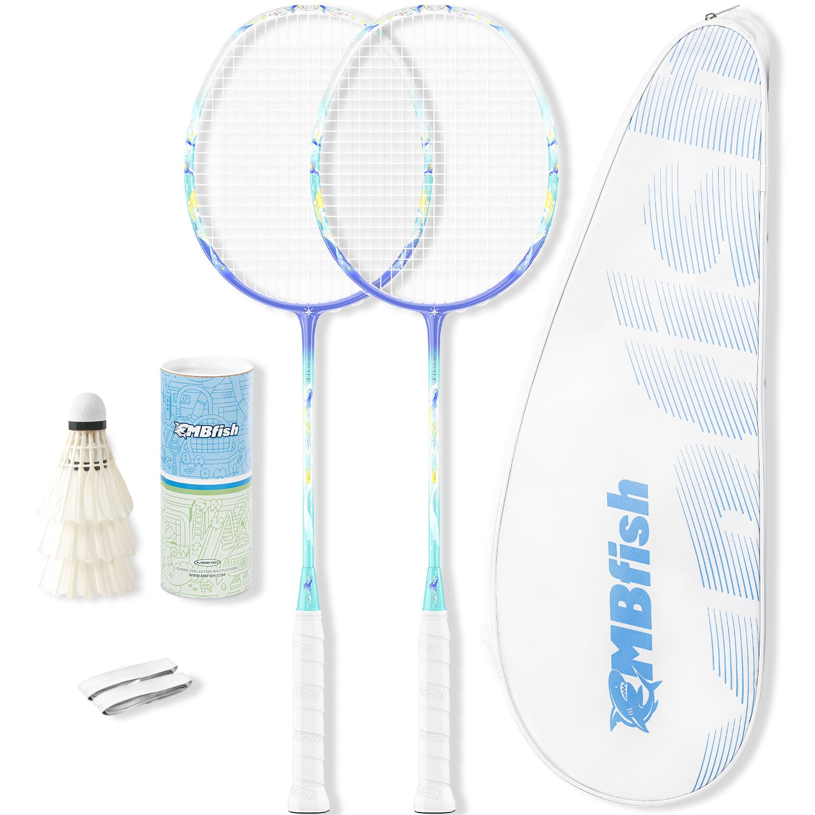 MBFISH Badminton Racket Set with 2 Carbon Fiber