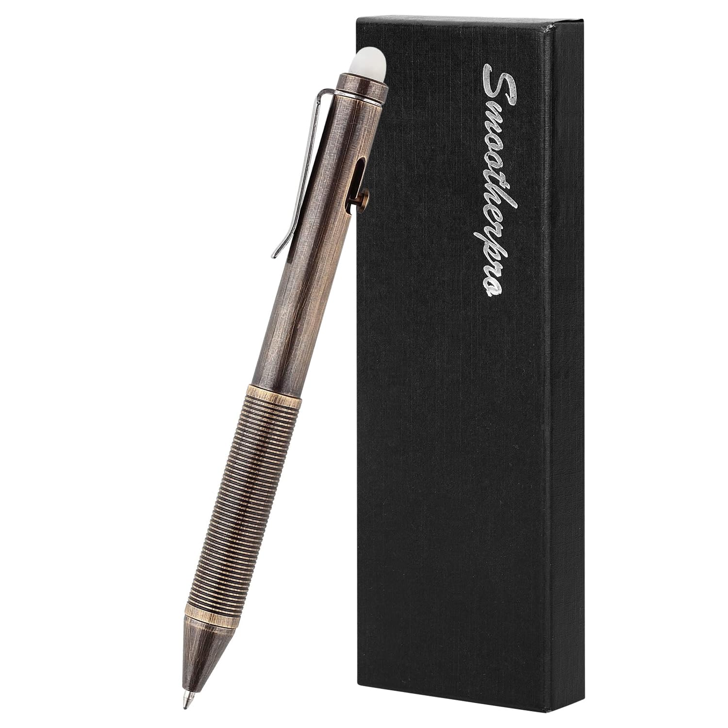 SMOOTHERPRO Erasable Ballpoint Pen Solid Brass Bolt Action Pen Compatible with Pilot FriXion Refill for EDC Pocket Tremor Parkinson Arthritic Business Color Retro Black(EP02BK)