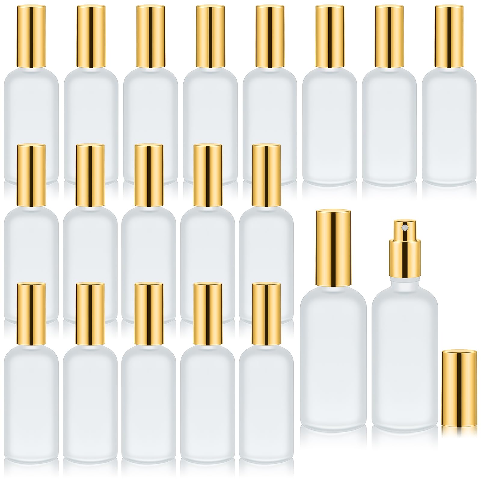 Photo 1 of Tessco for you 20 Pcs 3.4 oz/100 ml Glass Spray Bottles Empty Perfume Atomizer Refillable Clear Decorative Empty Bottles with Fine Mist Sprayer Pump for Face Body Travel(Gold)